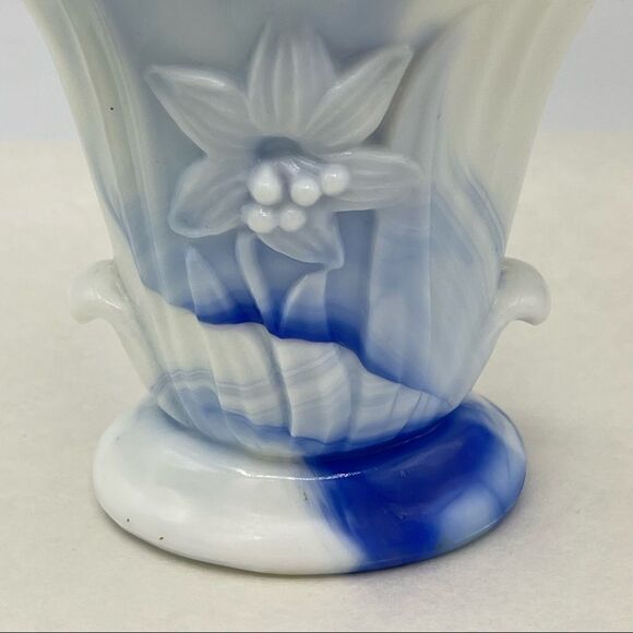 Vintage Akro Agate Iris Floral Marbled Swirl Slag Glass Vase - Picture 9 of 15
